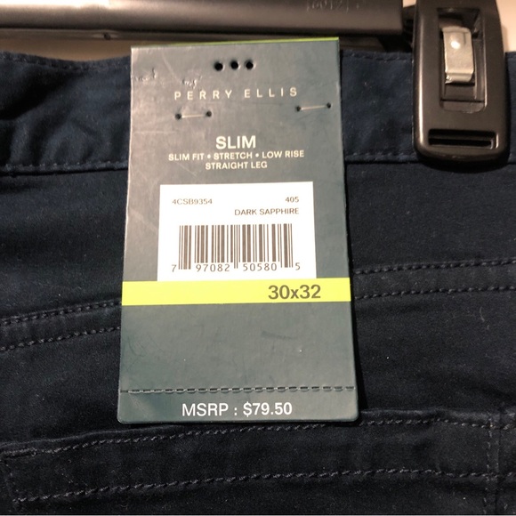 Perry Ellis Pants Men 32x30 Dark Sapphire Stretch Straight Fit Slim Casual - Picture 7 of 8